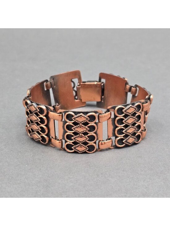 Unbranded Jewelry - Vintage Copper Filigree Panel Bracelet 7" Wide Boho Geometric Link Statement
